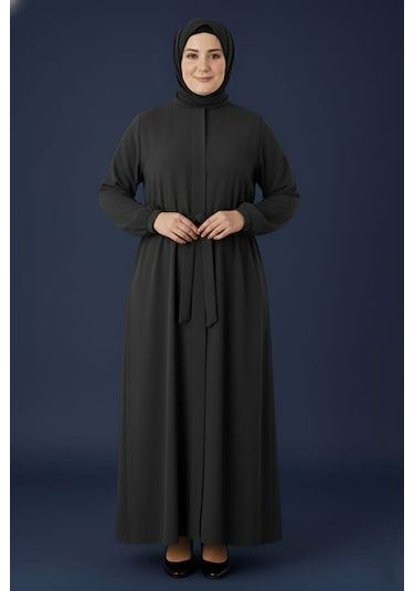 Medine İpeği Mevlana Kesim Cepli Kuşaklı Bol Büyük Beden Ferace Gri Medine İpeği Mevlana Kesim Cepli Kuşaklı Bol Büyük Beden Ferace Gri