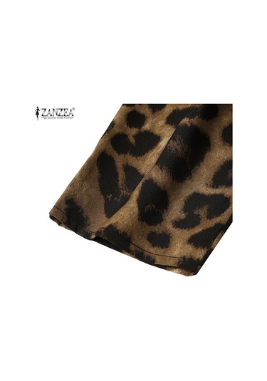 Zanzea Bahar 2 Adet Setleri Kadın Leopar Baskı Gömlek Ve Uzun Pantolon Geniş Bacak Koyu Gri Zanzea Bahar 2 Adet Setleri Kadın Leopar Baskı Gömlek Ve Uzun Pantolon Geniş Bacak Koyu Gri