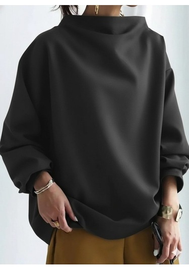 Tua Moda Kadın Uzun Kollu Geniş Balıkçı Yaka Modal Bluz Siyah