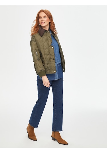 Kadife Yakalı Ribana Garnili Kapitone Mont 69438 U6943854 Haki