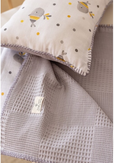 Lizayn Home Waffle Müslin Pike Örtü 100x100 & Yastık Kılıfı 35x45 Pamuk Oeko-teks Sertifikalı