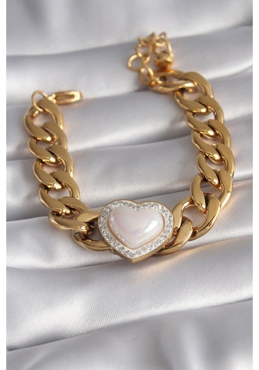 316l Çelik Gold Renk Pembe 3d Kalp Model Zirkon Taşlı Kadın Bileklik