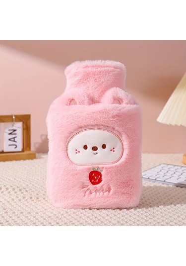 Elmpaly Pembe Beyaz Tavşan Pvc Astarlı 33.81 Onsluk Isıtmalı Sevimli Tüylü Menstruasyon Sürahi Hızlı Isınma Antrasit