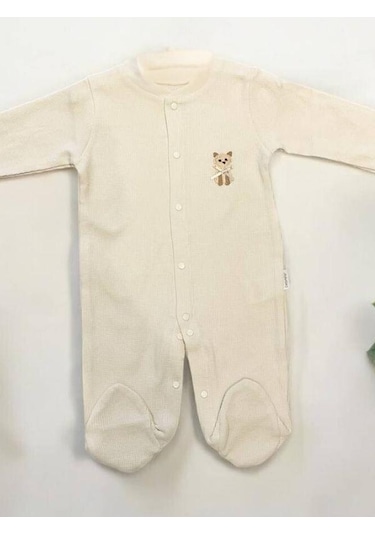 Zekids Bebek Çıtçıtlı Kedi İşlemeli Tulum-15069 Bej