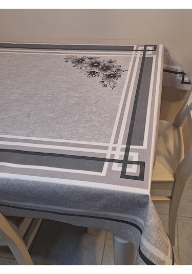 Dora Pano Elyaf Tabanlı Pvc Muşamba - Desenli Silinebilir 120 X 140 Hazır Masa Örtüsü Gri