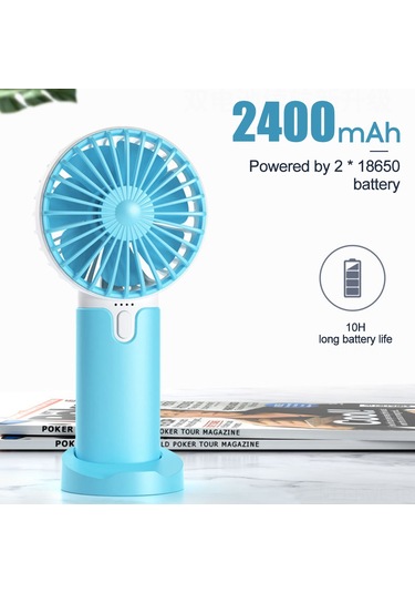 Honmex Usb Şarj Edilebilir El Fanı - Led Işık Ve 3 Hızlı Modlu Taşınabilir Mini Soğutucu X2 Mavi