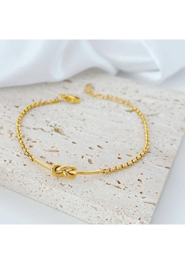 Flybuy 18 Ayar Altın Titanyum Çelik Bilezik Japon Kore Düğüm Kız Arkadaşları İçin Şık Sarı Altın