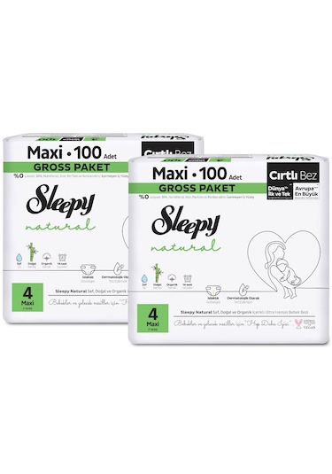 Sleepy Natural Gross Paket Bebek Bezi 4 Numara Maxi 200 Adet