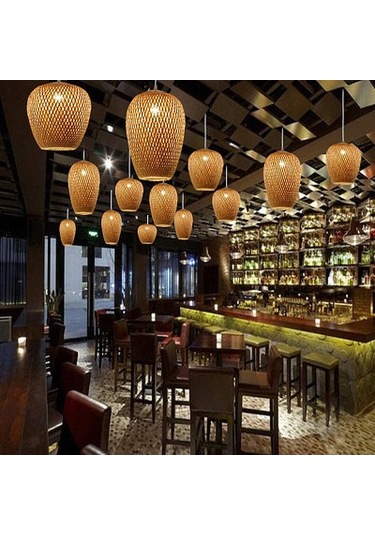 Symbee Yeni Tarz Bambu Örgü 3 Aydınlatmalı Avize - Yeme Salonu, Ofis, Yatak Odası, Balkon İçin Modern Çin Stili Dekoratif Aydınlatma Haki