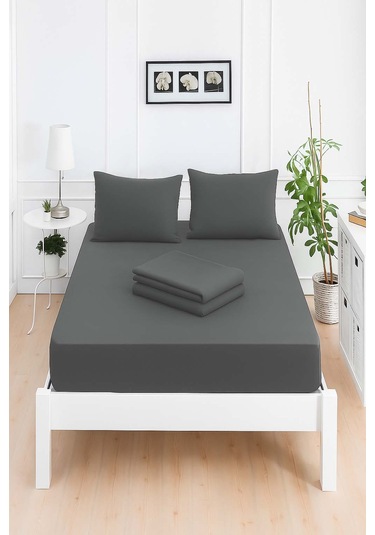 Mirava Premium %100 Pamuk Penye Lastikli Tek Kişilik Çarşaf Takımı 1 Yastık Kılıfı Dahil Antrasit 120x200cm Antrasit