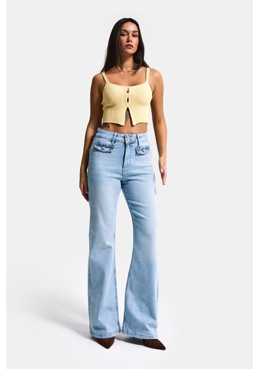 it's basic Kadın Ice 4s6-3 Flare Fit High Waist Esnek Kumaş Denim Jean Buz Mavi