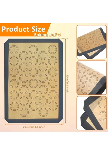 Yaozixa 4 Adet Gri Silikon Fırın Matı - Makaron Ve Kurabiye İçin Anti Yapışkan, Isı Dayanıklı, Yeniden Kullanılabilir, 42x29cm Gri
