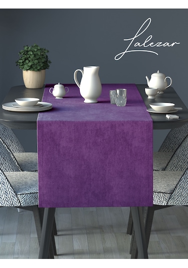 Kadife Efektli Tatlı Mor Rengi Aura Serisi Runner 40 X 140 Tatlı Mor