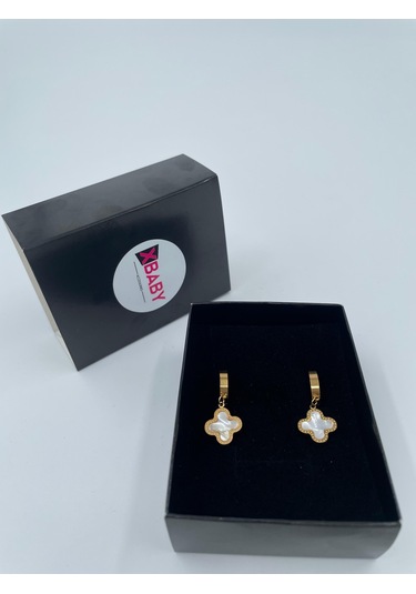 Xbaby Beyaz Dolgulu Yonca Gold Küpe