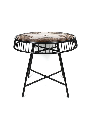 Ahşap Oymalı Yuvarlak Orta Sehpa 64x64x61 Cm. Kna561-2