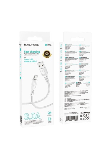 Borofone Bx116 1m 3a Usb Tip-c Belirli Şarj Veri Kablosu Beyaz
