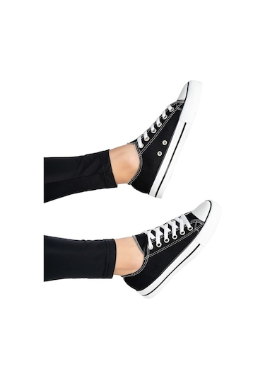 Keten Günlük Unisex Spor Ayakkabı Siyah Beyaz Siyah