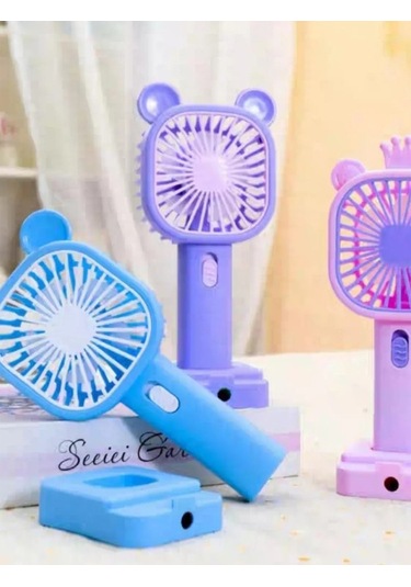 Şarj Edilebilir Fanlı Kulaklı Taçlı Kalemtraşlı Telefon Tutuculu Vantilatör - Mor