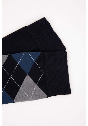 DeFacto Erkek Dikişsiz Baklava Desenli Ultra Soft 2'li Bambu Premium Uzun Çorap D3775AXNSNV2