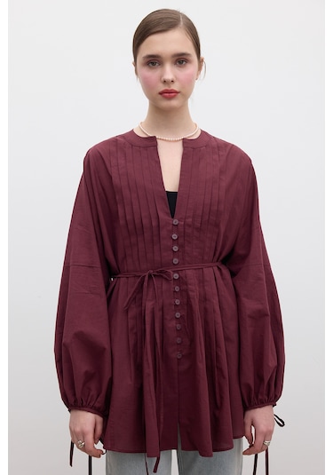 Nervür Detaylı Vual Tunik Bordo Bordo