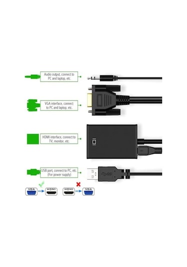 Vga To Hdmi Çevirici Sesli Dönüştürücü Adaptör Kablosu Hr4458