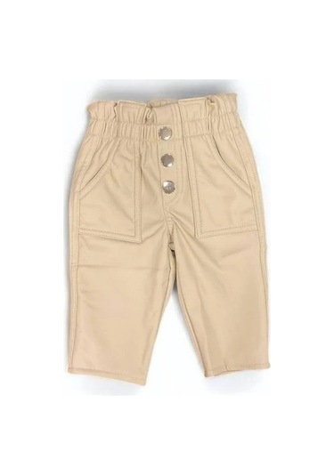 Kız Çocuk Deri Şardonlu Tayt Pantolon-15044 Krem