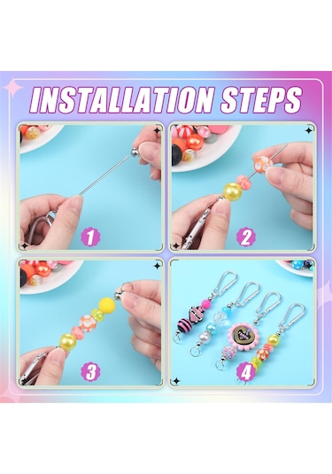 Gatherco 24 Parça Boncuklu Anahtarlık Çubuğu Gümüş Boncuklu Anahtarlık Toplu Dıy Boş Anahtarlık Çubuğu Boncuklu Kancalı Anahtarlık Dıy İçin