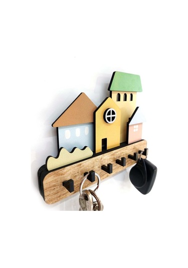 Cajuart Dekoratif Boyutlu Pastel Ton Evler Duvar Dekoru Askılık Anahtarlık