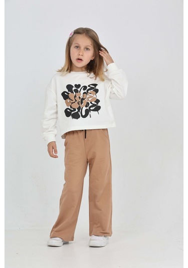 Toontoy Kız Çocuk Nice Baskılı Eşofman Takım Ekru