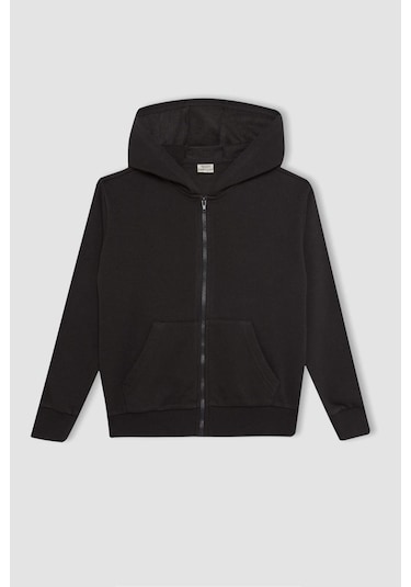 DeFacto Kız Çocuk Antrasit Basic Düz Kapüşonlu Fermuarlı Okul Hırkası C8110A824AUAR227 Antrasit