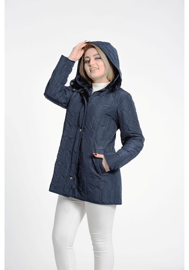 Vetre Kadın Kapitone Mont (75 Cm) Lacivert Büyük Beden 1014 Çok Renkli