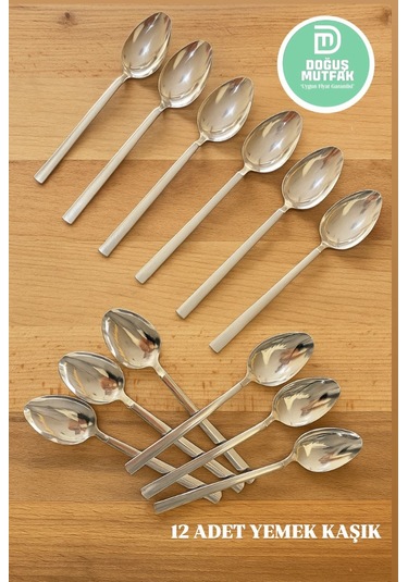 Yemek Kaşık 12 Li 2 Ml Paslanmaz Çelik Çubuk Model Gri
