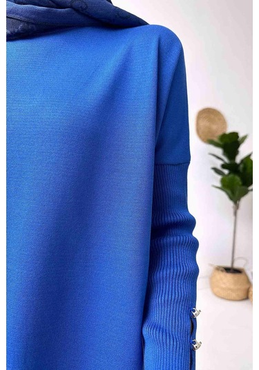 Kol Detay Merserize Tunik - Saks Mavi Saks