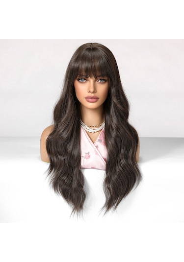 Moveevo Doğal Görünümlü Kabarık Saç Peruk Kadın Peruk Uzun Saç Perukları Siyah Kahverengi Doğal Patlamalar Yüksek Üst Uzun