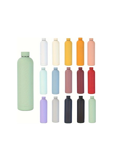 Düz Renk Termos, 1000ml Yalıtımlı Su Şişeleri, Seyahat Termosları, Sıcak Ve Soğuk İçecekler İçin Pembe