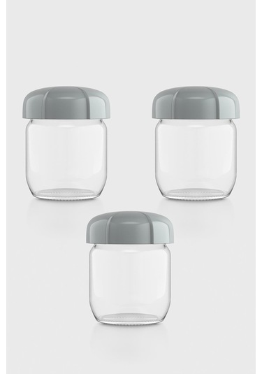Renga Rhea 425 Ml Gri Kapaklı 3'lü Cam Kavanoz Seti 131010 Gri
