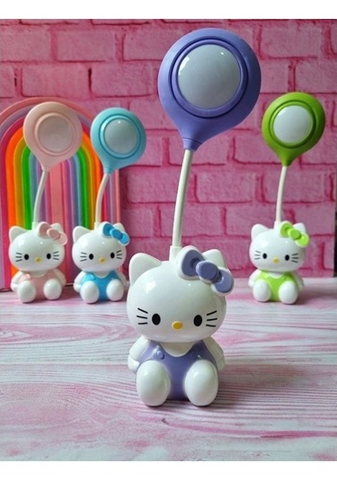 Sanrio Hello Kitty Tasarımlı Şarzlı Çocuk Odası Masa Lambası Mor