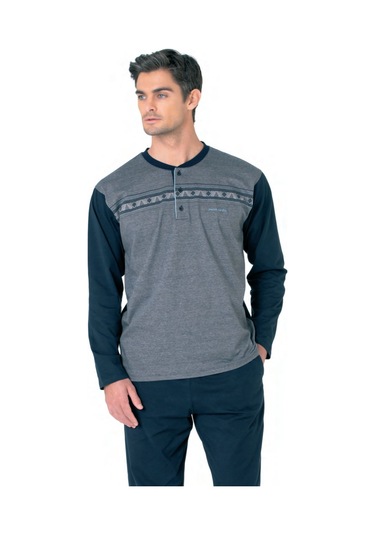 Pierre Cardin 6109 Erkek Uzun Kollu Yakası Düğmeli Pijama Takım-lacivert Lacivert