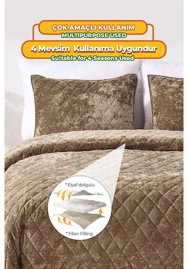Evlen Home Kapitone Kadife Yatak Örtüsü Seti Tek Kişilik Supersoft Yumuşak Elyaf Dolgulu 2 Parça