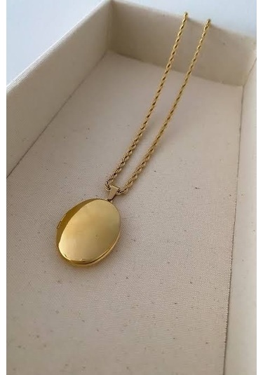 Yuvarlak Gold Kapaklı Çelik Resim Konulabilen Kadın Kolye Çok Renkli