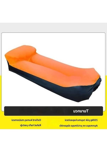 Novahub Yumuşak Baş Destekli Şişme Koltuk, Tek Kişilik Hava Yatağı, Kamp Ve Açık Hava İçin Taşınabilir Turuncu Turuncu