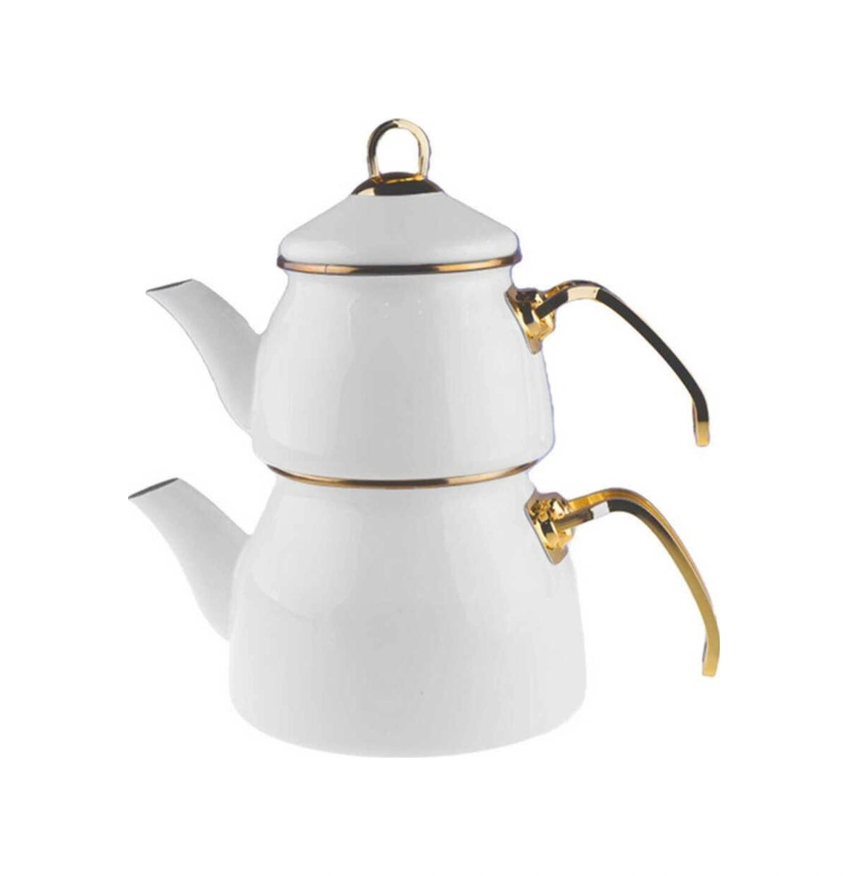 Taşev Robin Emaye Çaydanlık Takımı Karamel Ekru