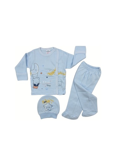 Hoppala Baby 3051 Bear Stars Mavi Eldivenli Yenidoğan 3lü Takım Çok Renkli