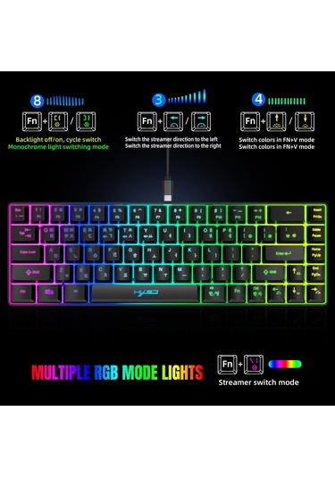 Maiyame Taşınabilir 68 Tuşlu Rgb Oyun Klavyesi, Ergonomik Tasarım, Siyah/beyaz Seçenekli, Usb Bağlantılı