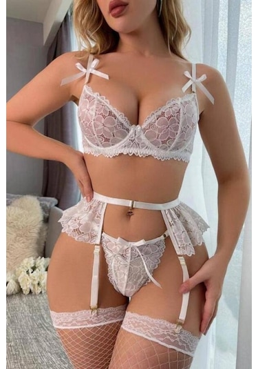 Beyaz Jartiyer Takımı Çok Renkli