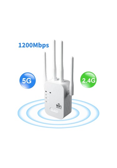 1200 Mbps Wifi Tekrarlayıcı Kablosuz Genişletici Wifi Güçlendirici 5g 2.4g Çift 300mbps 4 Antenna Bize Fiş