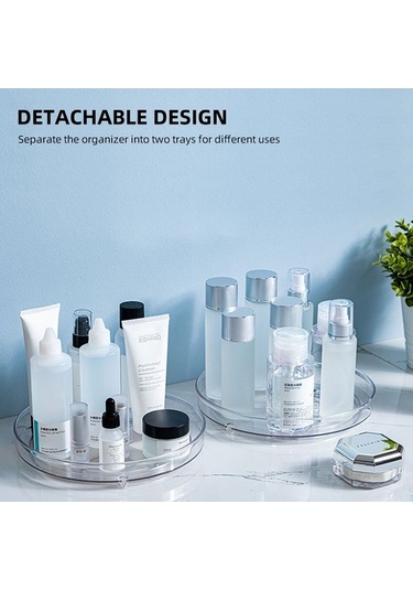 Pazly Şeffaf Çift Katmanlı 360 Dönebilen Döner Baharat Rafı - Lazy Susan Döner Tabla Şeffaf