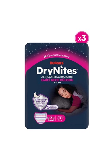Huggies Drynites Gece Külodu Kız 8-13 Yaş 30-48 Kg 3 Paket 27 Adet 3'lü
