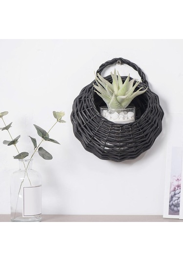Suntek Magideal Hasır Asılı Çiçek Sepeti Duvar Ekici Çim Yard Siyah