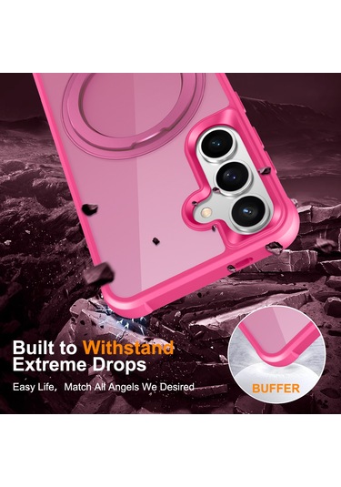 Samsung Galaxy S25 / S24 Kılıfı Magsafe Döndürülebilir Halka Ayaklı Tpu + Pc Telefon Kılıfı İle Uyumlu Rose